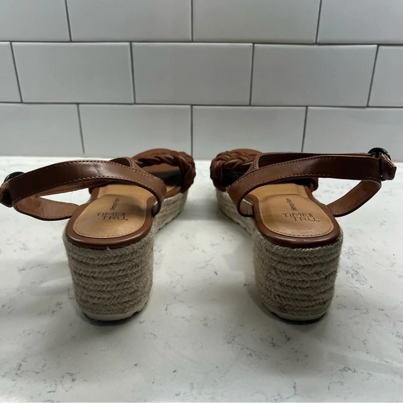 Brown Braided Memory Foam Wedge Espadrille Heel Ankle Strap Sandals Size 8.5 - Picture 4 of 13